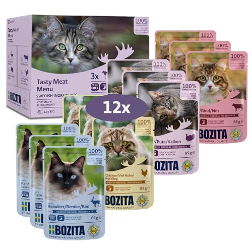 Bozita Häppchen in Sauce mit Fleisch Multibox 12x85 g Pouch - Nassfutter für Katzen im Portionsbeutel