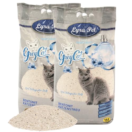  30 Liter Grey Cat Mit Aktivkohle Mit Babypuder Duft Feines Klumpstreu 350% Saugkraft Naturprodukt aus Bentonit Gerüche Staubarm