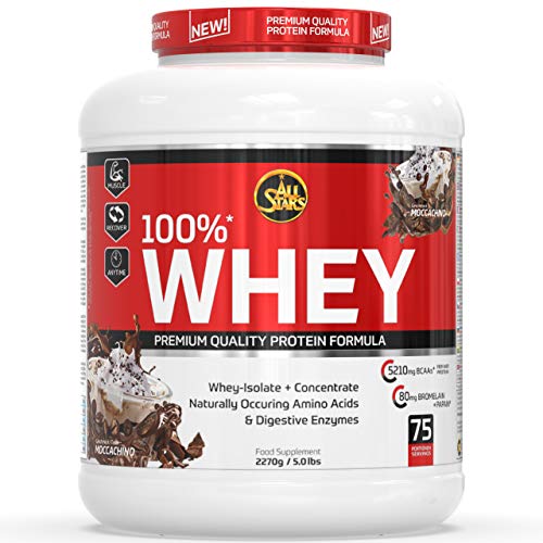 ALL STARS Whey Protein 2270g Cremiger Protein Shake mit Whey Isolat Whey Konzentrat hochwertiges Protein-Pulver - ca. 22 g Eiweiß Portion Mochaccino 2270g