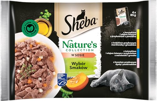 Sheba Nature s Collection Geschmacksauswahl komplettes Nassfutter für ausgewachsene Katzen in Soße 5 x 4x85g