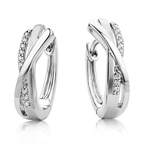 Miore Silber Damen Creolen Stilvolle Ring aus 925 Sterling Silber farblosen Zirkonia Steinen Ohrschmuck