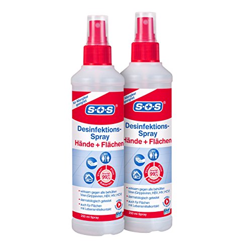 SOS Desinfektions-Spray Desinfektionsmittel zur gründlichen und schnellen Hand- Flächendesinfektion 2X250ml