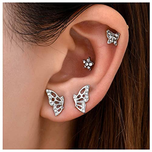 Allereya Vintage Strass Schmetterling Ohrstecker Kristall Stern Ohrringe Silber Cluster Cz Ohrringe Punk Cz Flügel Ohrringe Schmuck Für Frauen Und Mädchen