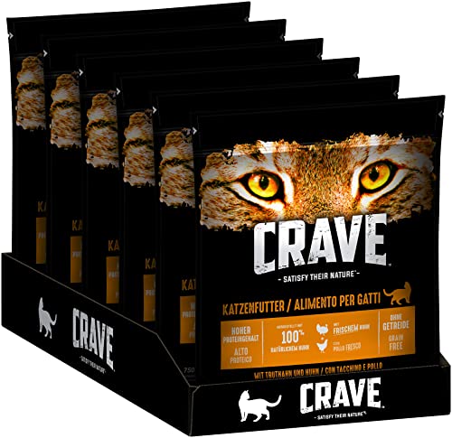 CRAVE Katzenfutter   getreidefreies proteinreiches Trockenfutter in Truthahn und Huhn   6 Beutel 6 x 750g
