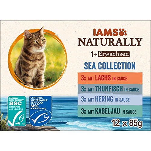 IAMS Naturally Katzenfutter Nass in Sauce   hochwertiges Nassfutter mit Fisch für erwachsene Katzen Sea Collectionx 85 g