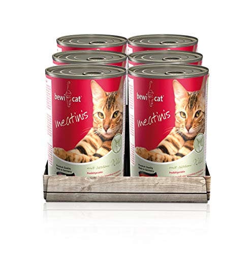 bewi cat Meatinis Wild 400 g Dose Nassfutter für Katzen Muskelfleisch Innereien mit fester Fleischstruktur Katzenfutter nass 6 x 400 g