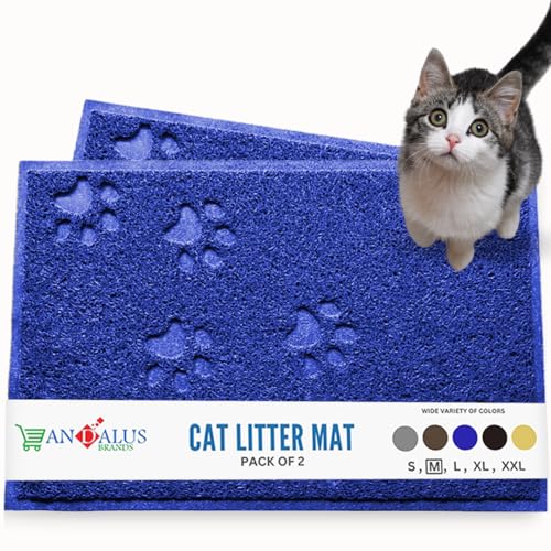 Andalus mittelgroße Katzenklo Matte 2 Stück wasserdicht rutschfest leicht zu reinigen Katzentoilettenmatte für extra effizientes Auffangen von Haustierstreu Blau 59 7 x 40 cm