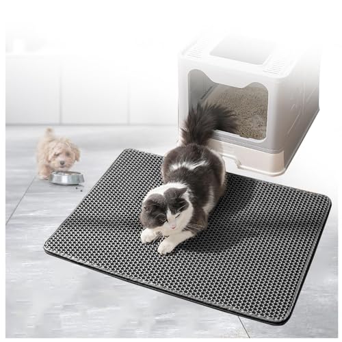 Katzenstreumatte Katzenmatte Waben Doppelschicht Design Streumatte Katzenklo Urin-und Wasserdichtes Material Easy Clean Streukontrolle Matte Katzenklo Black-L