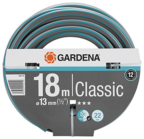 Gardena Classic Schlauch Aktion 13 mm 1 2 Zoll 18 m Universeller Gartenschlauch aus robustem Kreuzgewebe 22 bar Berstdruck UV-beständig ohne Systemteile 18001-20 grau 18m ohne systemteile