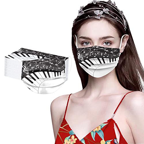 TT- 50 Stück Mundschutz Masken Bunt Erwachsene Einweg 3-lagig Atmungsaktiv Face Cover Musik Motiv Mund Nasenschutz Disposable Staubdicht Mouth Filter Bandana Halstuch Schals B 50PCS