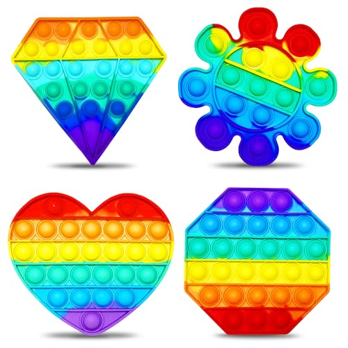 Steemjoey 4PCS Push It and Pop Bubble Sensorisches Fidget Spielzeug Diamant Herz Blume Achteck Stressabbau Spielzeug Erwachsene und Kinder zu entlasten Angst und Autismus