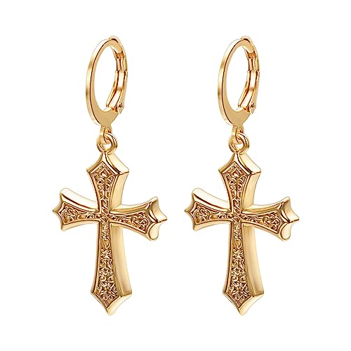 Asienice Goldene Gothic Kreuz Ohrringe für Herren Goldene Creolen 14 Karat Vergoldet Hypoallergene Knorpel Ohrhänger für Männer Schmuck