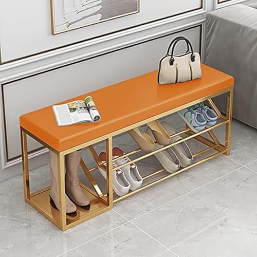 CATANK 2-stöckige Schuhregalbank mit Schuhregal Moderne Eingangsbank Schuhregal aus Metall Leder gepolstert Orange 100 x 30 x 45 cm 39 x 12 x 18 Zoll