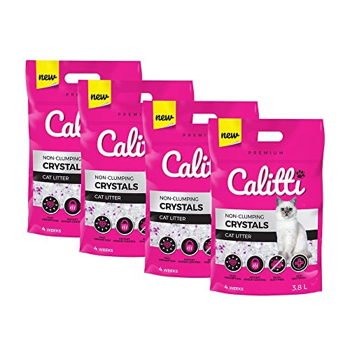 KAHU by CALITTI Micro Silikat Katzenstreu Premium Crystals Silikatstreu Saugstark Kiselgel Katzensand Staubfrei Klumpfrei 4er Pack 15 2L Feinheit Crystals