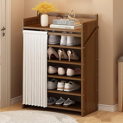 Schuh-Organizer aus Bambus für Eingangsbereich Flur groß freistehend schmal Schuhregal braun 50 x 23 8 x 90 cm