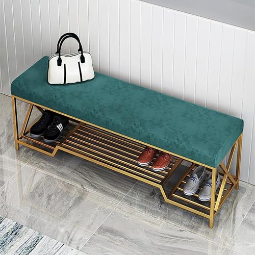 CATANK Luxuriöse Schuhbank mit goldenem Schuhregal mit Samt gepolsterter Schuhständer Schuh-Organizer Moderne Eingangsbank Schuh- und Sitzbank Grün 120x35x45cm 47x14x18inch