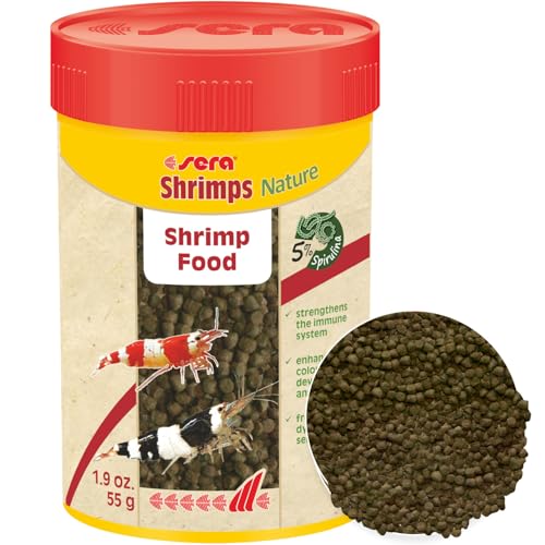 sera Shrimps Nature 100 ml 55g   Garnelenfutter Spirulina Erlenzapfen für Garnelen sowie Axolotl Frosch Futter