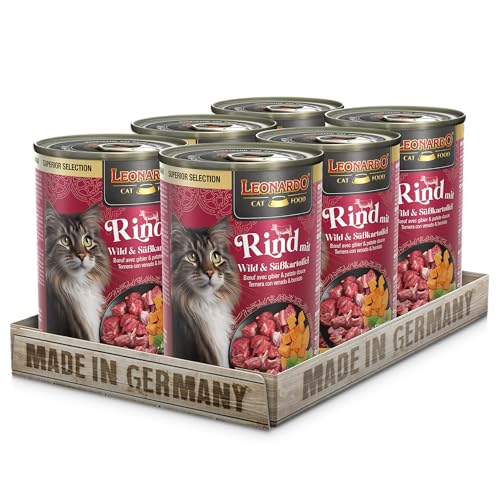 LEONARDO Nassfutter Superior Selection Rind mit Wild Süßkartoffel 6x400g Dose für ausgewachsene Katzen getreidefrei ohne Zucker Made in Germany