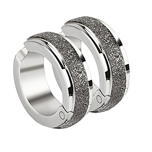 Mianova Unisex Creolen ohne Ohrloch Edelstahl Damen Herren Klapp Ohrringe Clip Huggie Kreolen Rund Breit Silber gebürstet