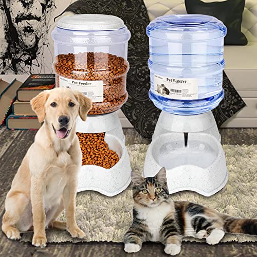 Old Tjikko Automatischer Futter und Wasserspender Katzen und Hunde Automatischer Futterspender Wassertränker im Set Kleintiere Hund Schüssel jeweils 3.8L PBA frei