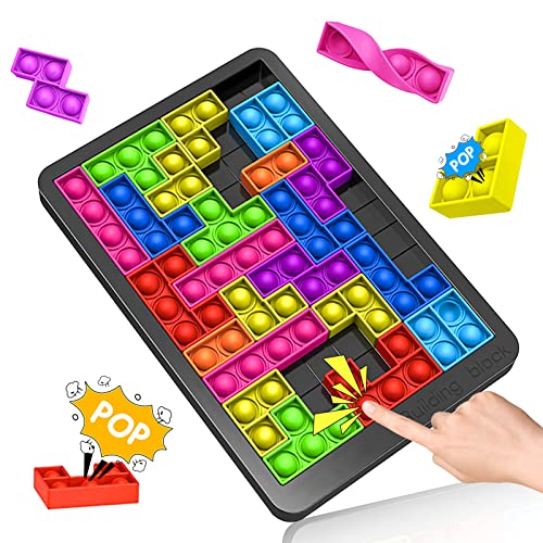 Sensory Toys for Autism Tetris Silicone Puzzle Board Game Fidget Toy for Girls Boys Bubble Popper Stress Relief Toy Games for 4 5 6 7 8 Years Old Kids