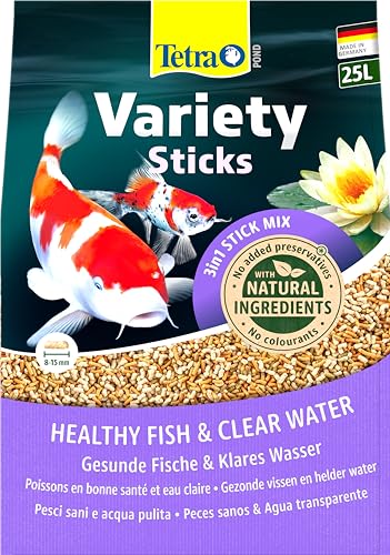 Tetra Pond Variety Sticks Fischfutter Mischung bestehend aus DREI verschiedenen Sticks für die Gesundheit Farbenpracht und Vitalität Aller Teichfische 25 L Beutel