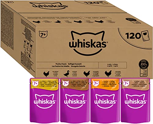 Whiskas Senior 7 Katzennassfutter Gemischte Auswahl in Gelee 120 Portionsbeutel 120x85g 1 Großpackung Hochwertiges Katzenfutter nass für Katzen ab 7 Jahren und älter