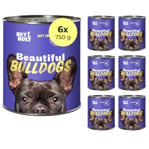 HEY HOLY Premium Nassfutter für Bulldoggen 6X 750g Hundefutter für ausgewachsene Bulldoggen mit Lachs Hochverträglich aus natürlichen Zutaten