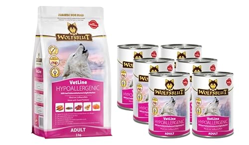 Wolfsblut VetLine Hypoallergenic Bundle 6X 395g 1x 2kg Pferd m. Süßkartoffeln Bei Futtermittelallergien und -unverträglichkeiten Nass- Trockenfutter