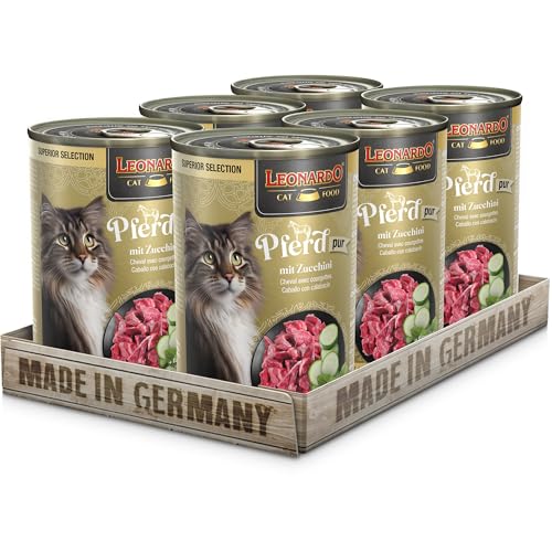 LEONARDO Katzen Nassfutter Superior Selection Pferd mit Zucchini 6x400g Dose für ausgewachsene Katzen getreidefrei ohne Zucker Made in Germany