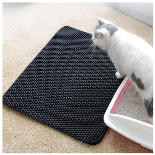 Katzenmatte Katzenklo Katzenmatte Waben Doppelschicht Design Katzenklappe Matte Urin-und Wasserdichtes Material Easy Clean Streukontrolle Vorleger Katzentoiletten Black-M