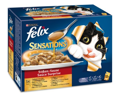 Felix Sensations Soßen-Sause Fleisch 12x100g Katzenfutter von Purina 2er Pack 2 x 1.2 kg