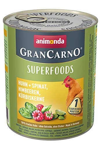 animonda Vom Feinsten Gran Carno adult Superfoods Hundefutter Nassfutter für ausgewachsene Hunde Huhn Spinat Himbeeren Kürbiskerne 6 x 800 g 6er Pack 6 x 0.8 kilograms