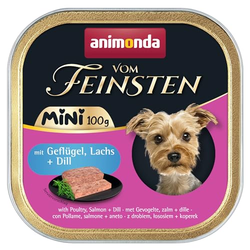 animonda Vom Feinsten Adult Mini - Leckeres Nassfutter für Hunde - Gut für kleine Rassen geeignet - mit Geflügel Lachs Dill - 32 x 100 g