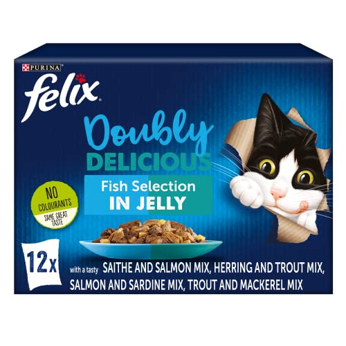 Felix Doubly Delicious Katzennassfutter für Kätzchen Fisch in Gelee 4 x 12 x 100 g Beutel