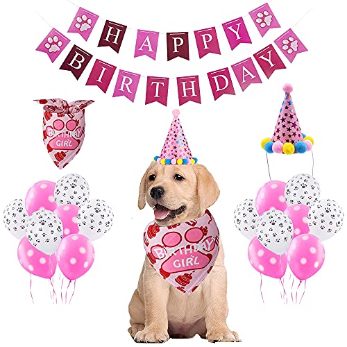 Hund Geburtstag Bandana Hund Geburtstag Deko Hundegeburtstagsparty Hund Geburtstagshut Hund Geburtstag Bandana Hut Banner set Dog Birthday Girl Dog Happy Birthday Rosa