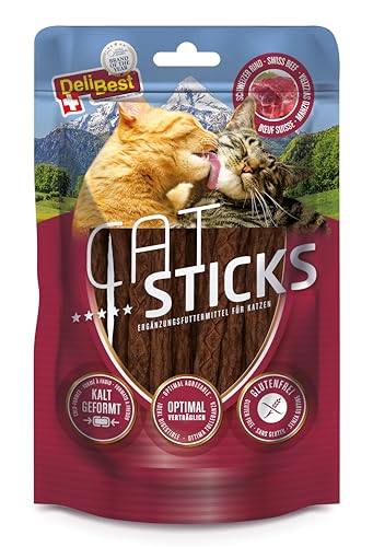 DeliBest Cat Sticks aus 100% Schweizer Rindfleisch I Leckerlies getreidefrei I Katzensnack ohne kÃ¼nstliche Zusatzstoffe I Allergiker geeignet I 50g
