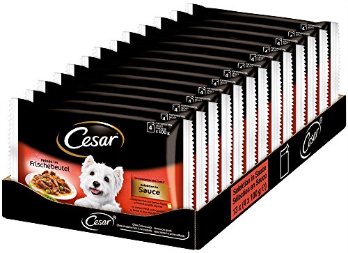 Cesar Hundefutter Nassfutter Feines im Frischebeutel Selektion in Sauce in Sauce 52 Packungen 13 x 4 x 100g