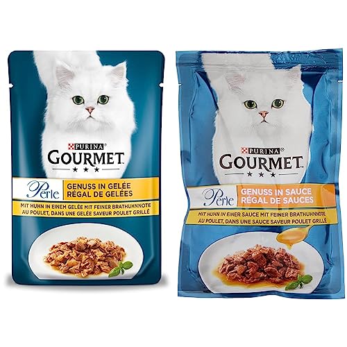 PURINA Gourmet Perle Genuss in Gelee Katzenfutter nass mit Huhn feiner Brathuhnnote 26er Pack 26 x 85g PURINA Gourmet Perle Genuss in Sauce Katzenfutter nass mit Huhn 26er Pack 26 x 85g