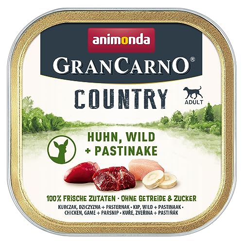 GranCarno Hunde Nassfutter Country Huhn Wild Pastinake 6 x 150g Hundefutter nass ohne Getreide und Zucker von animonda für ausgewachsene Hunde mit frischen fleischlichen Zutaten