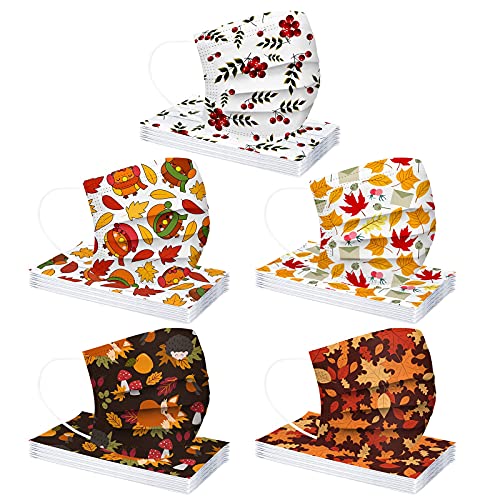 TT- 50-100 Stück Erwachsene Mundschutz Masken Bunt 3-lagig Masken Atmungsaktiv Einwegschutz Ernte Herbst Ahorn Motiv Einweg-Mouth-Cover Gesichtsschutz Bandana Halstuch Schals C 50PCS