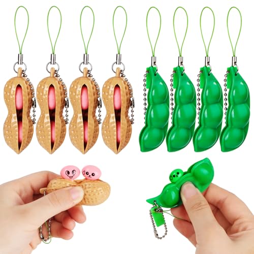 Wvu Wvo 8 Pack Squeeze Bean Schlüsselanhänger Fidget Toys Squishy Erbsenkapsel Sojabohnen Fidget Toys für Anti-Angst Party Favor Spielzeug Klassenzimmer Prämien