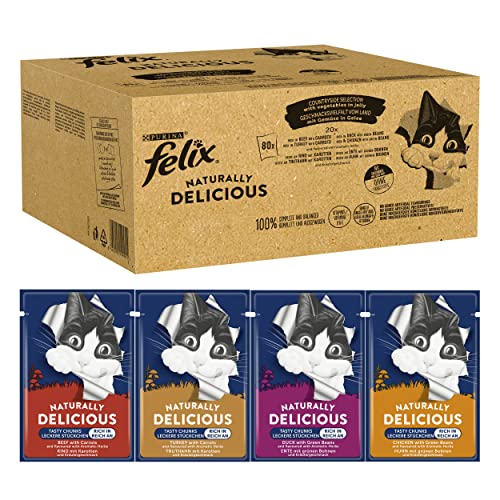 Felix Naturally Delicious Katzenfutter nass Geschmacksvielfalt vom Land mit GemÃ¼se in Gelee 80er Pack 80 x 80g