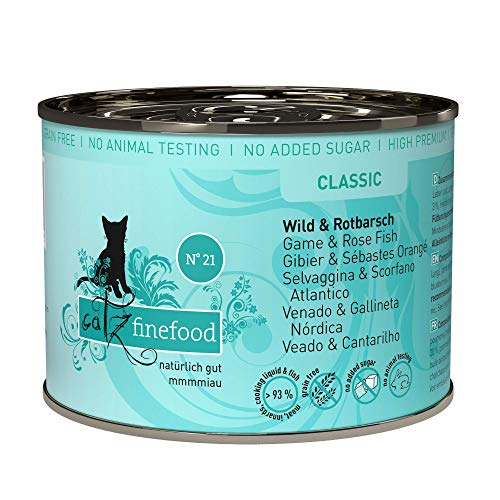 catz finefood N 21 Wild Rotbarsch Feinkost Katzenfutter nass verfeinert mit Kartoffel Heidelbeere 6 x 200g Dosen