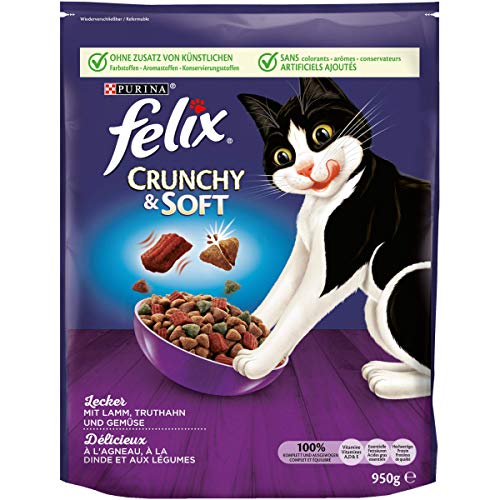 FELIX Crunchy Soft Katzenfutter trocken mit Lamm und Truthahn 4er 4x 950g