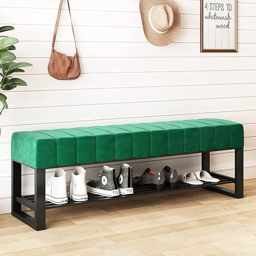 CATANK Luxuriöse Schuhbank mit verdickter Samtsitzfläche Moderne dekorative Möbel weiche Sitzbank Schuhregal für den Eingangsbereich Schuh-Organizer-Bank Grün 120x45x32cm 47x18x13in