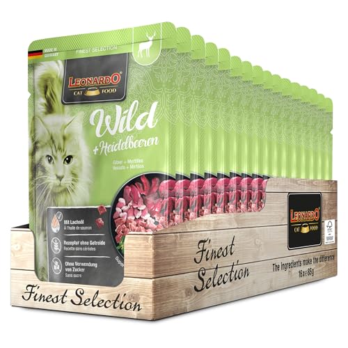 Leonardo Frischebeutel 16x85g Wild Blueberry Getreidefreies Nassfutter für Katzen Feuchtfutter Alleinfutter im Einzelportionsbeutel