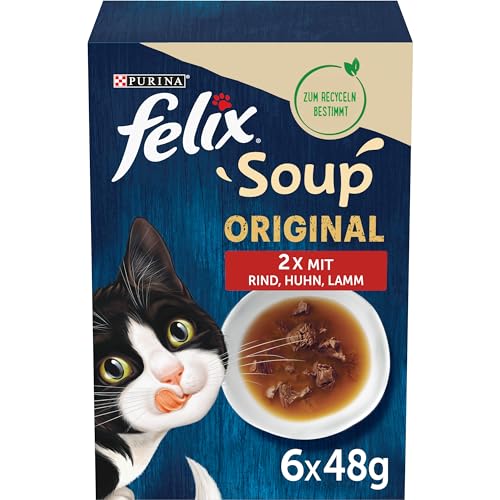 FELIX Soup Suppe für Katzen mit zarten Stückchen Geschmacksvielfalt vom Land 8er Pack 8 x 6 Beutel 48g