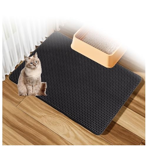 Katzenstreu Matte Katzenmatte Waben Doppelschicht Design Katzenstreumatten Urin-und Wasserdichtes Material Easy Clean Streukontrolle Matte Vor Katzenklo Black-M