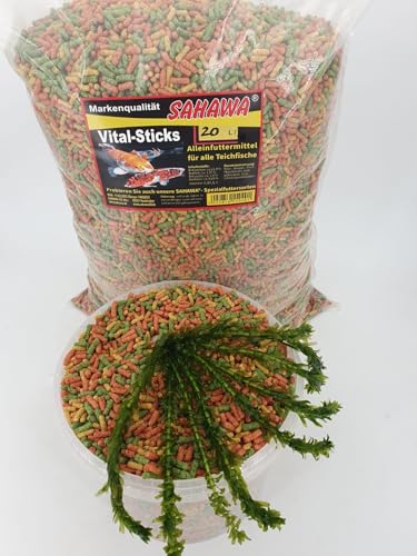 Fischfutter Teichfutter SAHAWA Premium Teichsticks 3-Fach Mix 20 l 2 3 Kg 1x Egeria Densa Wasserpest ca. 20 cm Teichpflanze